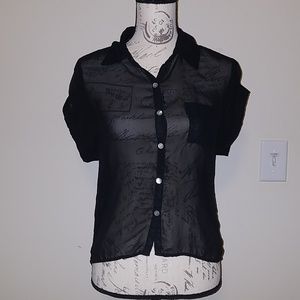 👚 XHILARATION 👚 BLACK SHEER BUTTON BLOUSE